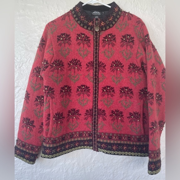 Icelandic Design 100% Wool Women’s Cardigan Sweater, Floral, Full Zip; Size M - Picture 1 of 6